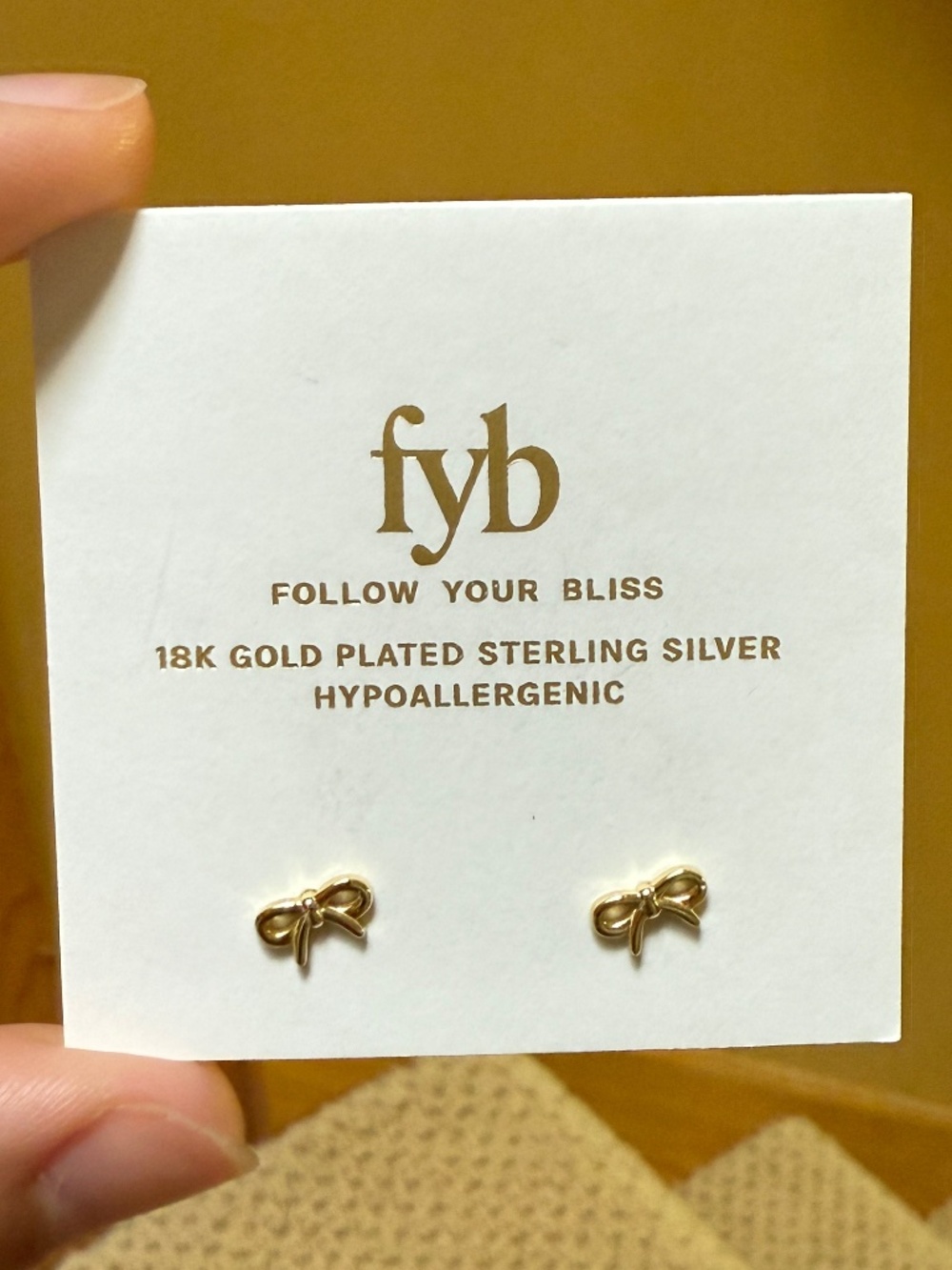FYB Follow Your Bliss 18K Gold Plated Bow Stud Earrings - Hypoallergenic